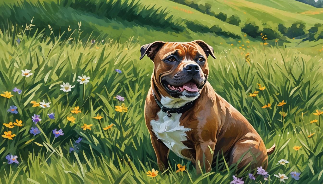 Affectionate Staffordshire Bull Terrier Portrait as Digital ...