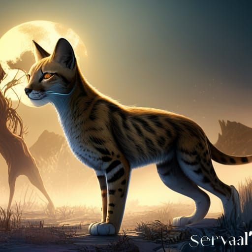 Detailed Serval Matte Painting in Deep Color
