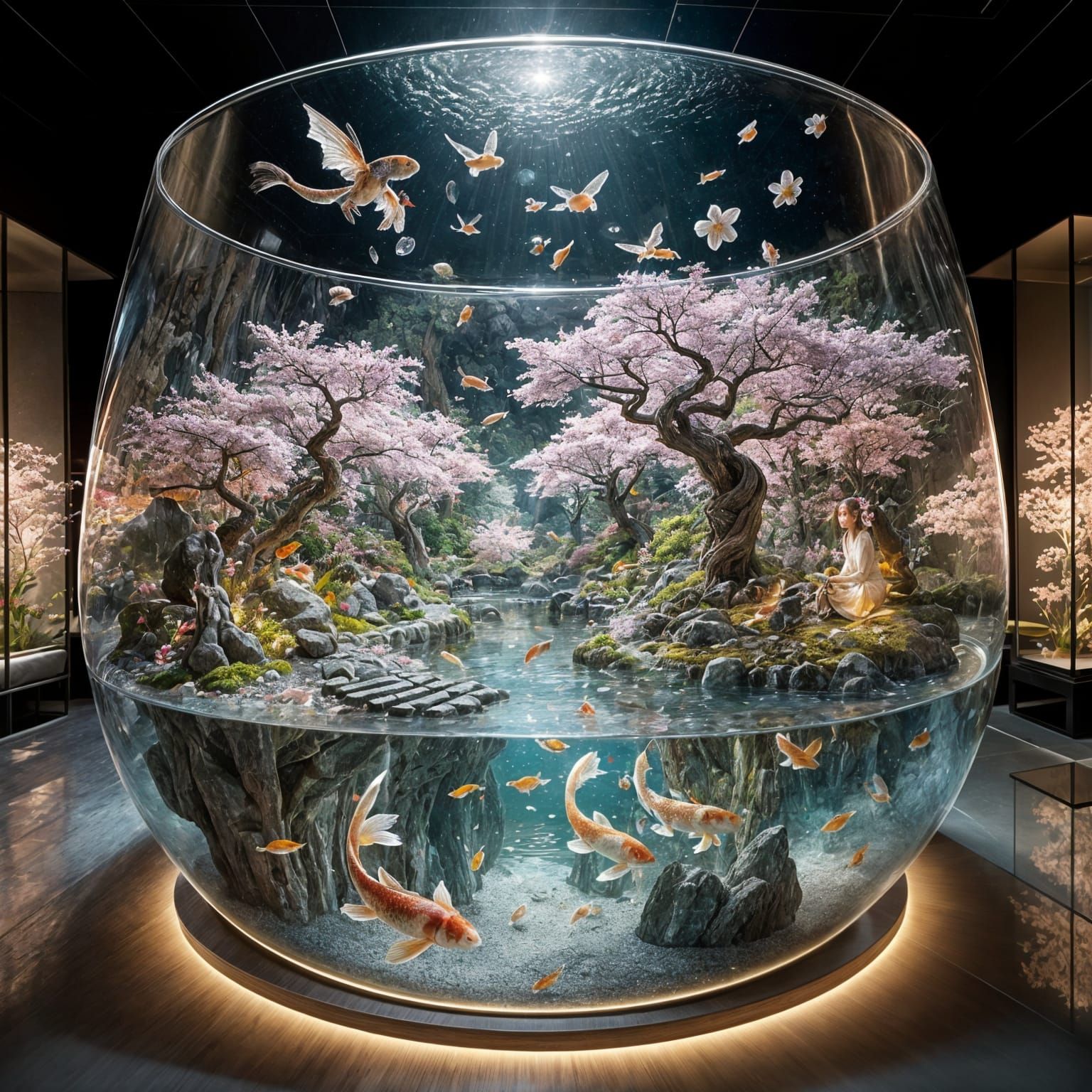 Magical Japanese Garden Diorama in Crystal Teacup