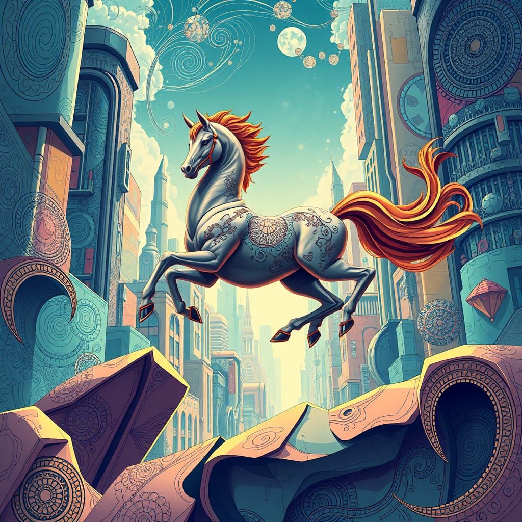 Centaur Parkouring in Futuristic Cityscape