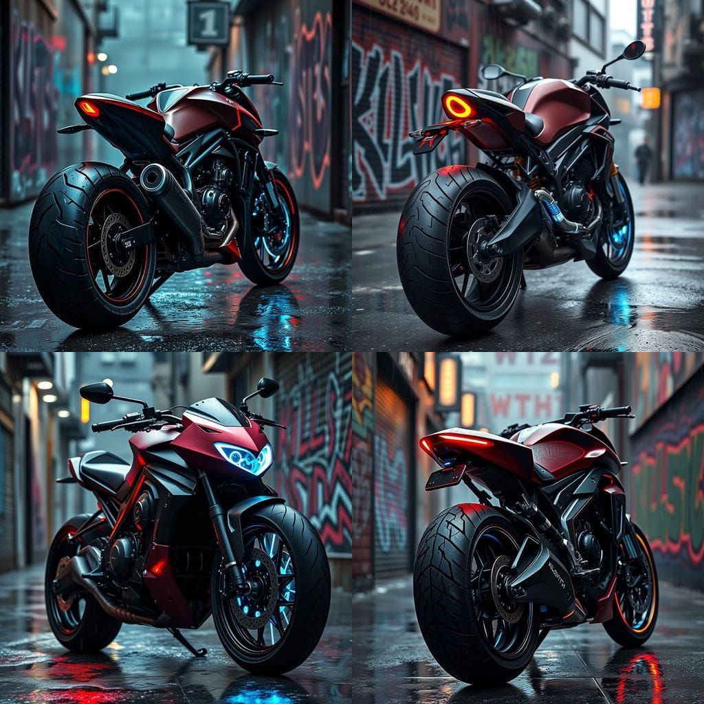 Futuristic Motorcycle in Gritty Cyberpunk Alley