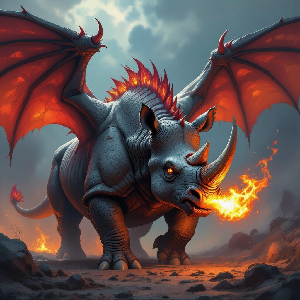 Dragon-Rhinoceros Hybrid with Iridescent Scales