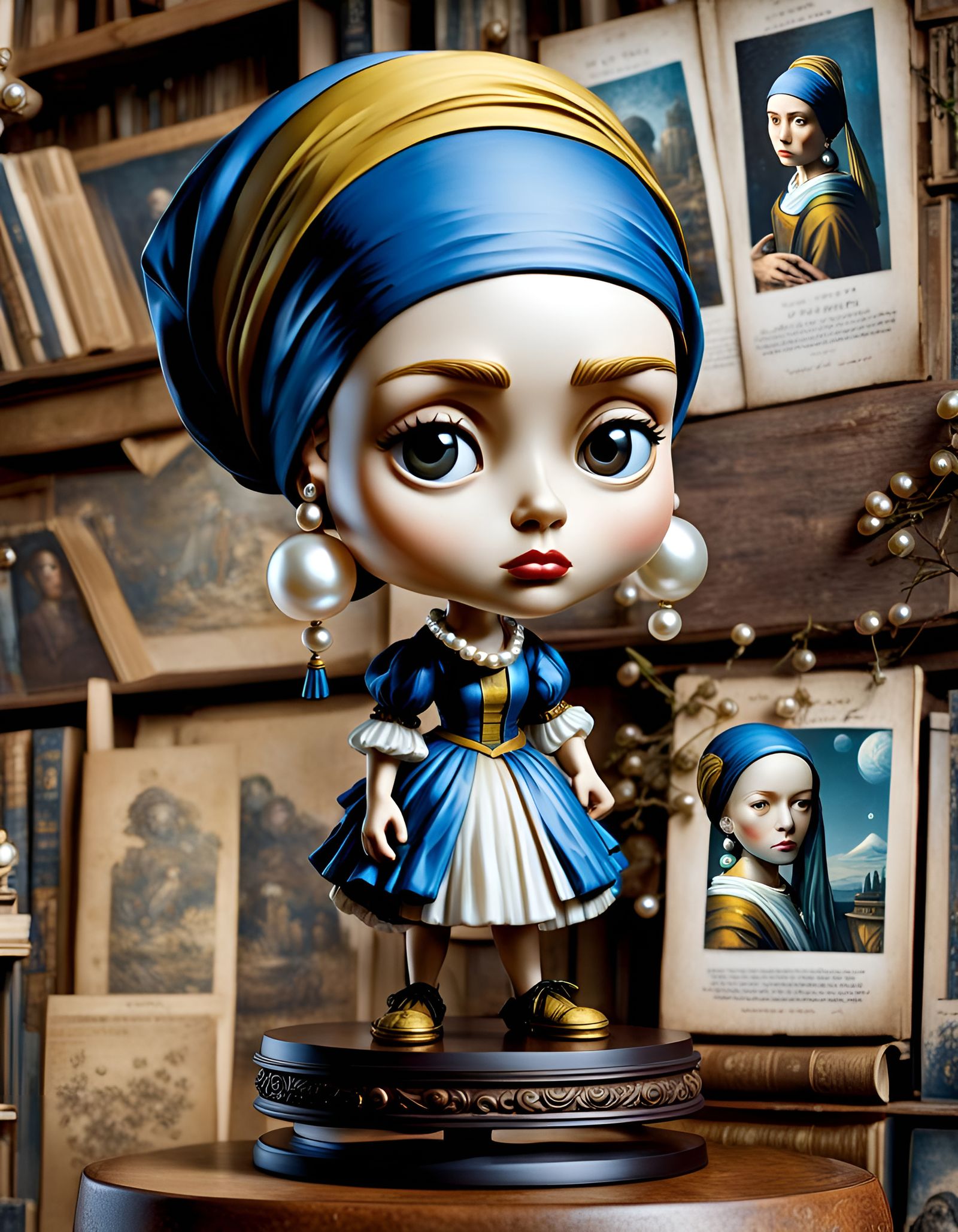 Girl with Pearl Earring Bobblehead in Comic Art Style
