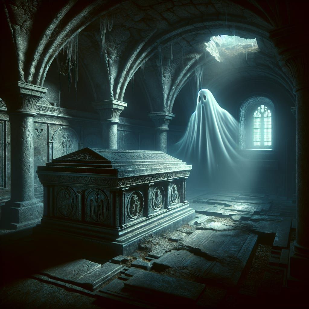 Ethereal Ghost in Ancient Crypt Scene