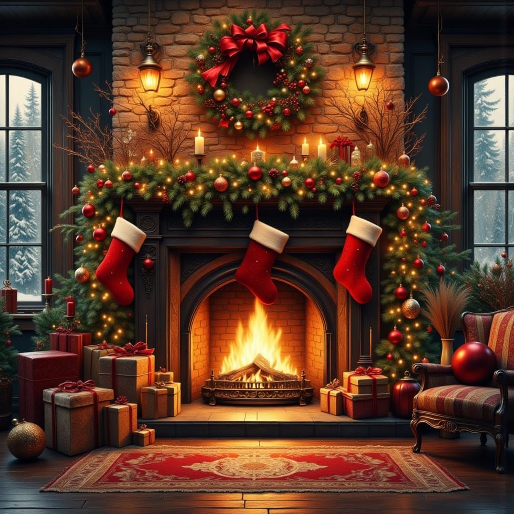 Cozy Christmas Hearth with Scotland Double Exposure Stocking