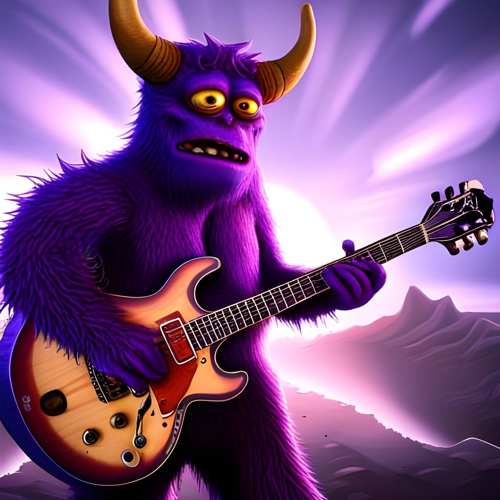 Giant Purple Monster Guitarist in 3D Render