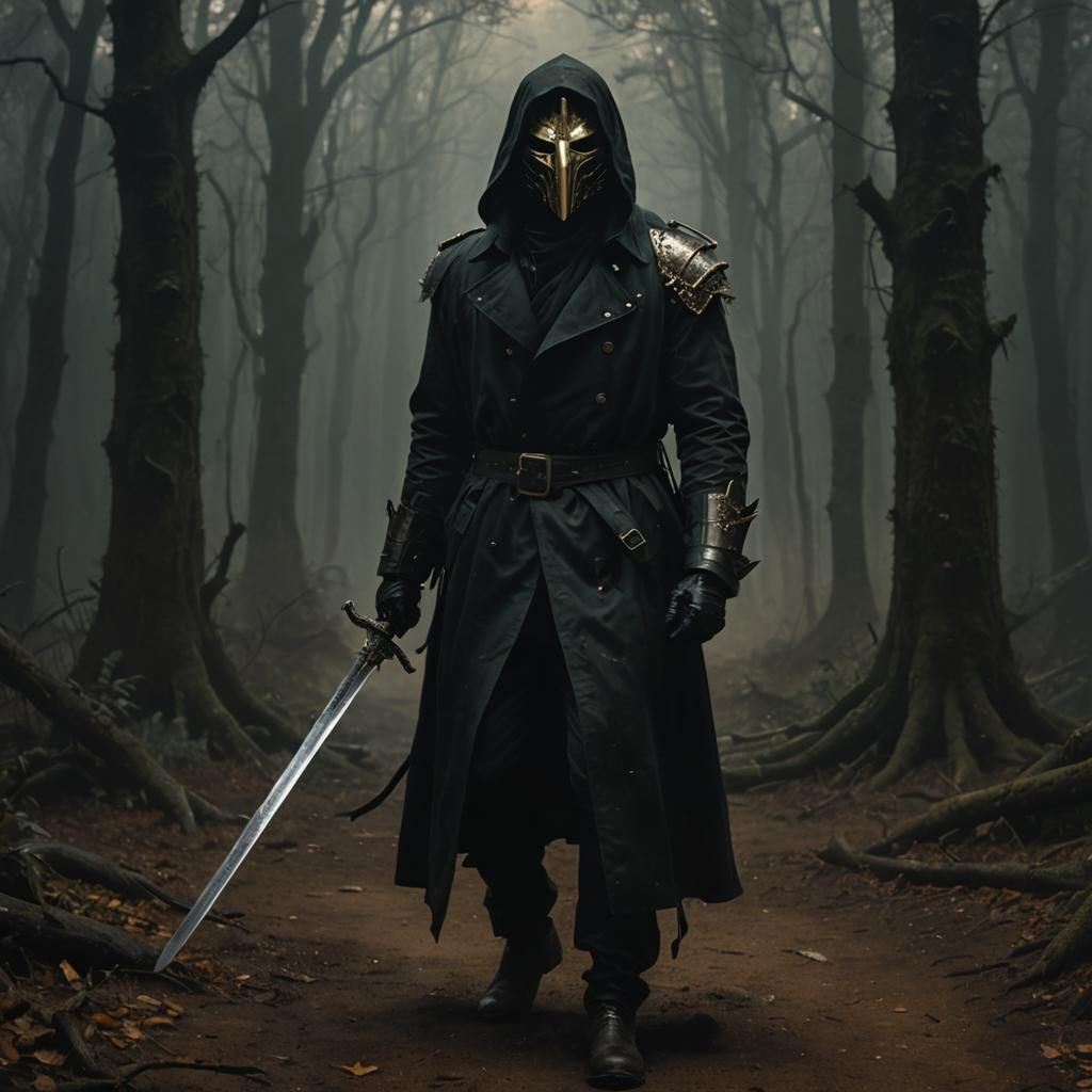 Dark Fantasy Figure in Misty Forest, Frazetta Style