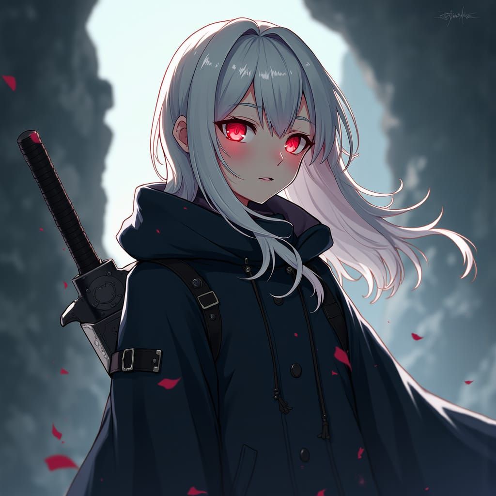 Albino Ferret Ninja Emerges from Shadowed Cave