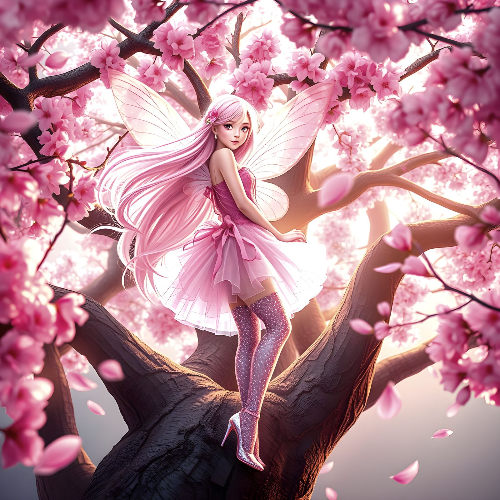 Beautiful Cherry Blossom Fairy in Hyperrealistic Style