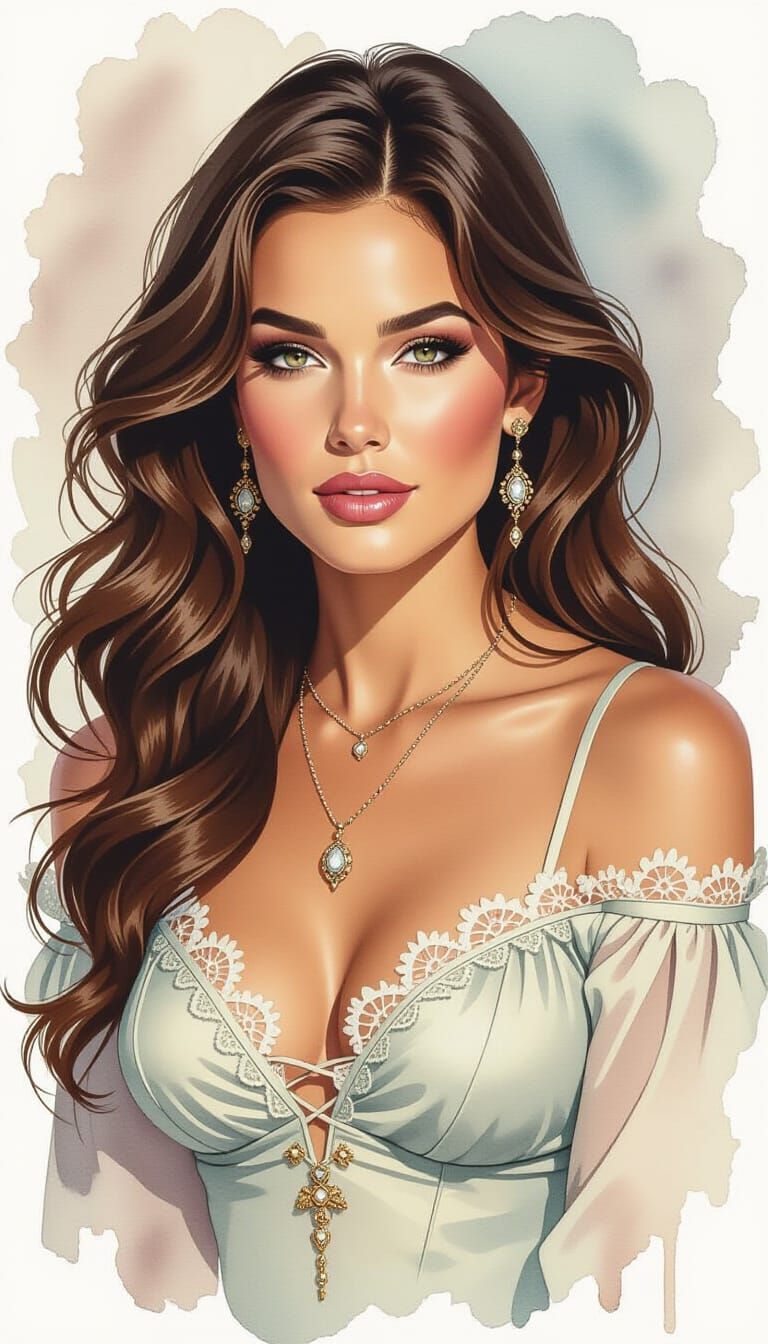 Brunette Portrait in Ink and Watercolor Blend