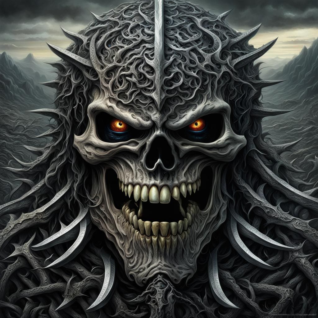 Death Metal Album Cover: Eyes and Teeth Landscape