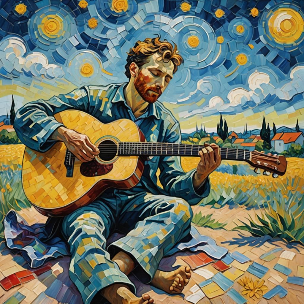 Man with Guitar: Expressionist Oil Painting