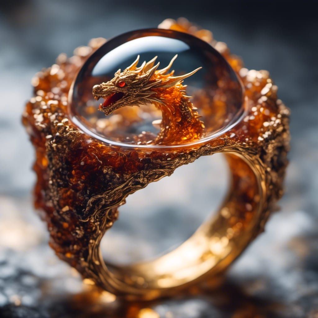 Dragon Stares Intently Inside Resin Ring