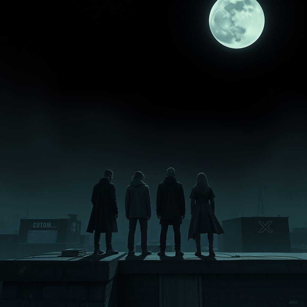 Ominous Rooftop Scene in Atmospheric Digital Art Style