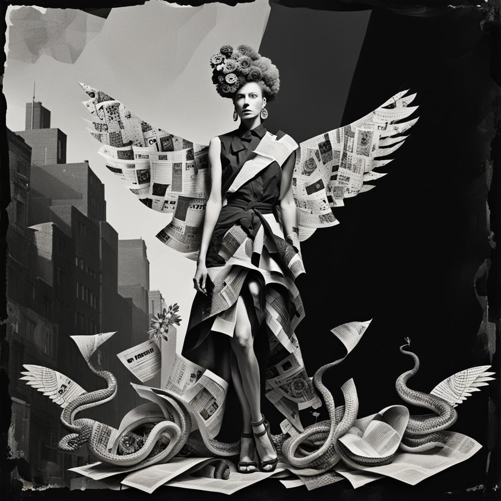 Surreal Photogram Portrait with Geometric Serpents