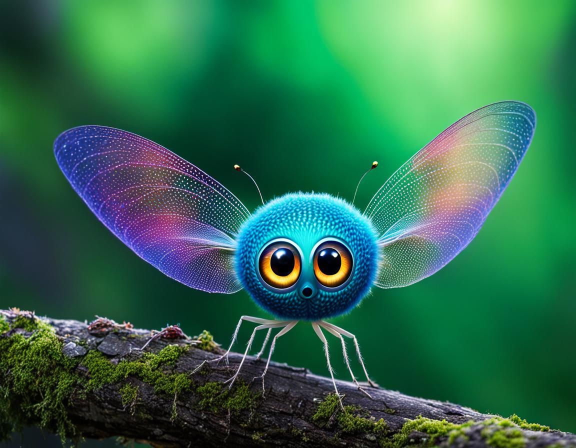 Adorable Spherical Creature with Big Eyes and Wings