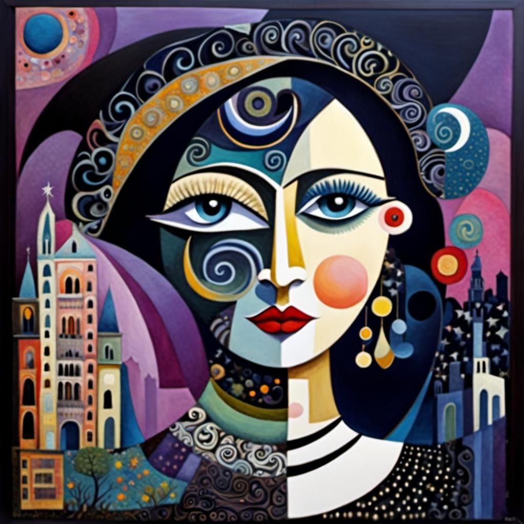 Surreal Mixed Media Collage with Moon Face