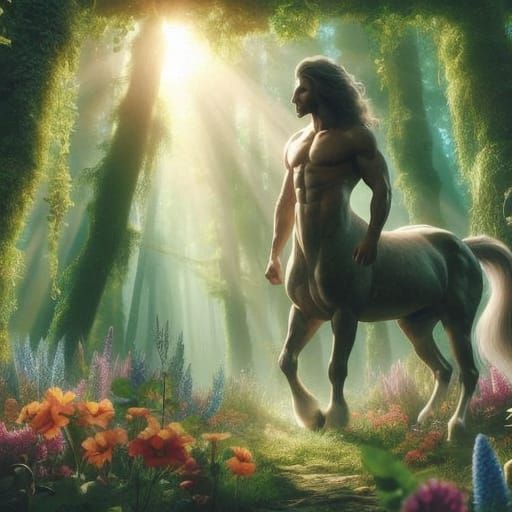 Mystical Centaur in Vibrant Forest Landscape