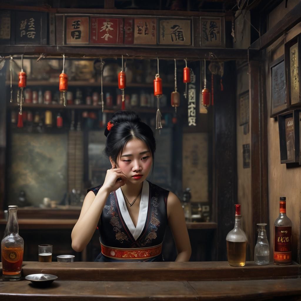Drunk Chinese Girl in Traditional Dress
