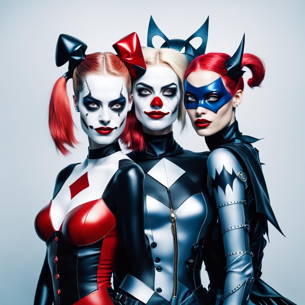 Robot Joker, Cyborg Harley Quinn, and Batgirl Model