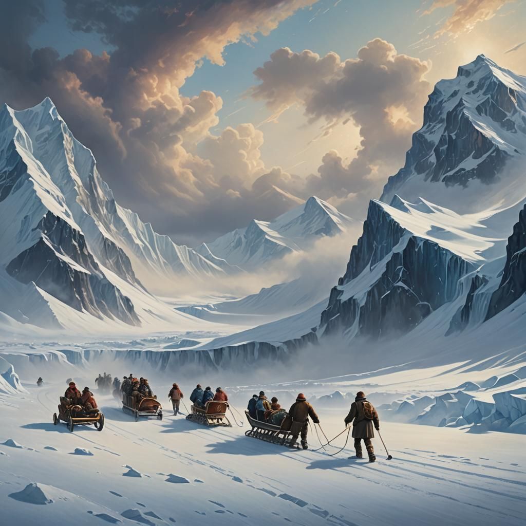 Antarctic Expedition: Scott's Party in Ethereal Landscape