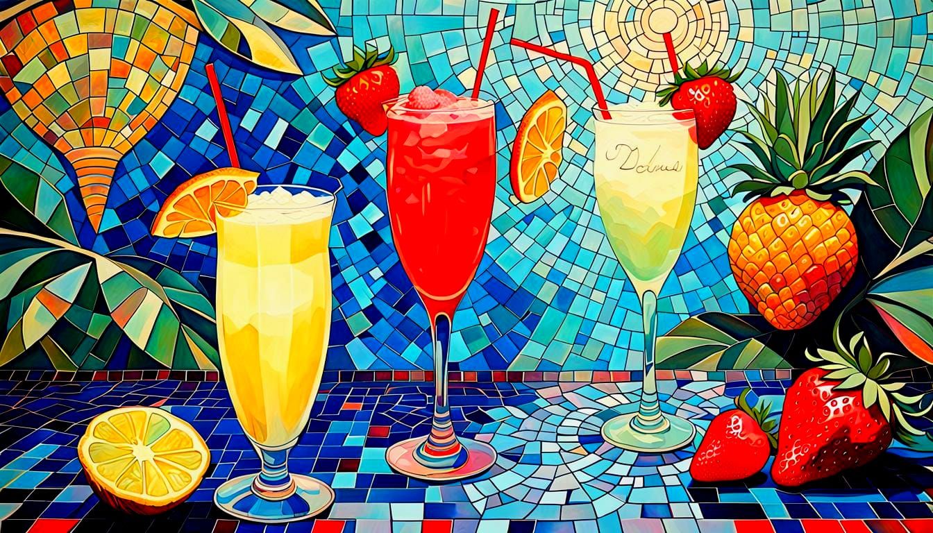 Cosmati Mosaic Cocktails in Mixed Media Collage
