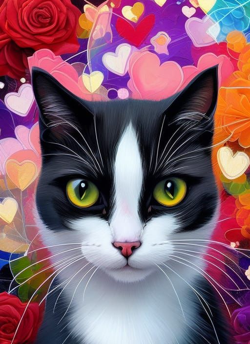 High Contrast Cat with Glass Details in Anime Style