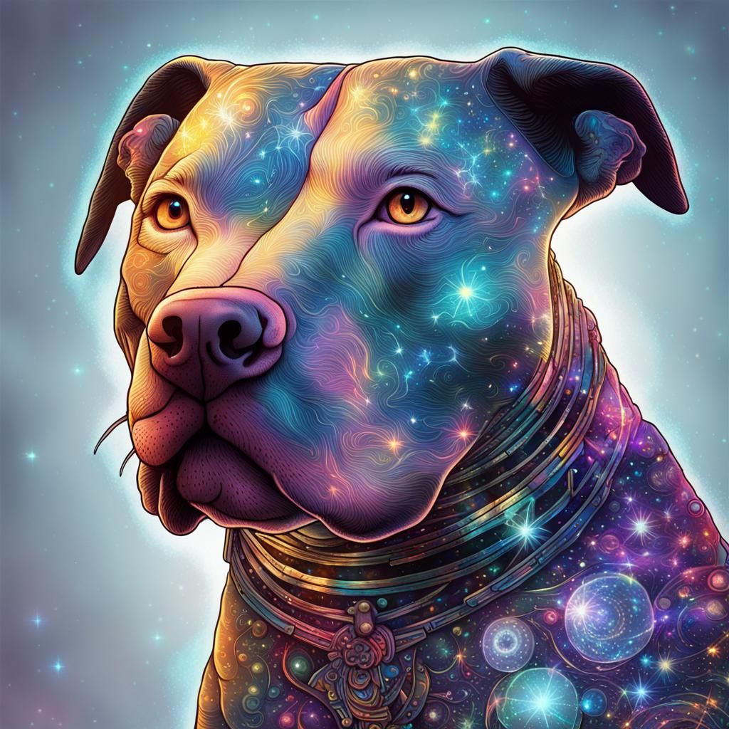 Holographic Cosmic Pitbull Illustration as Mixed Media