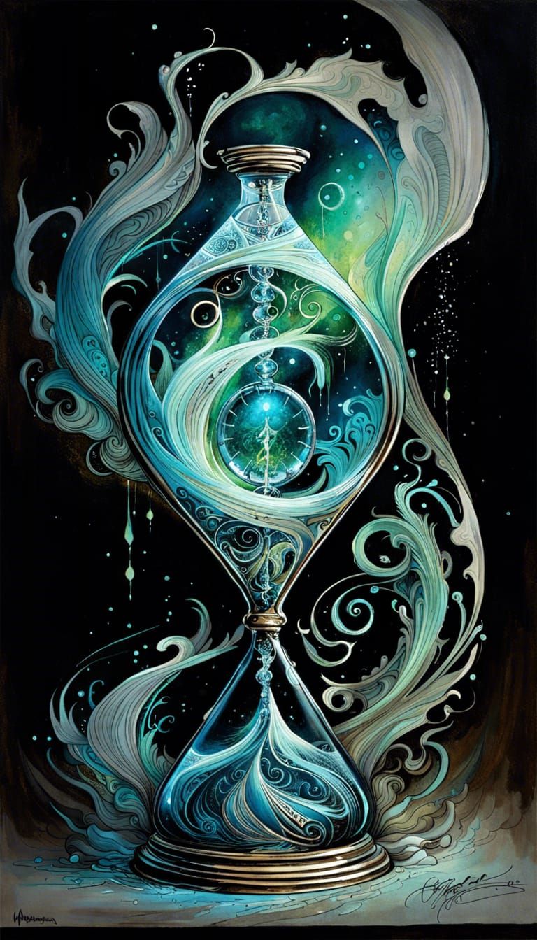 Hourglass Aurora Magic: Ethereal Ink Flow Masterpiece