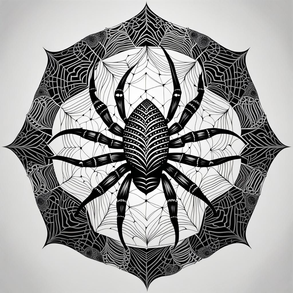 Symmetrical Zentangle Spider Tattoo Design