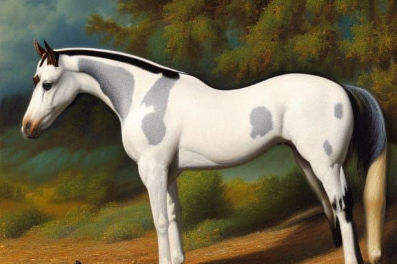 Realistic Tobiano Horse Portrait in Green Field