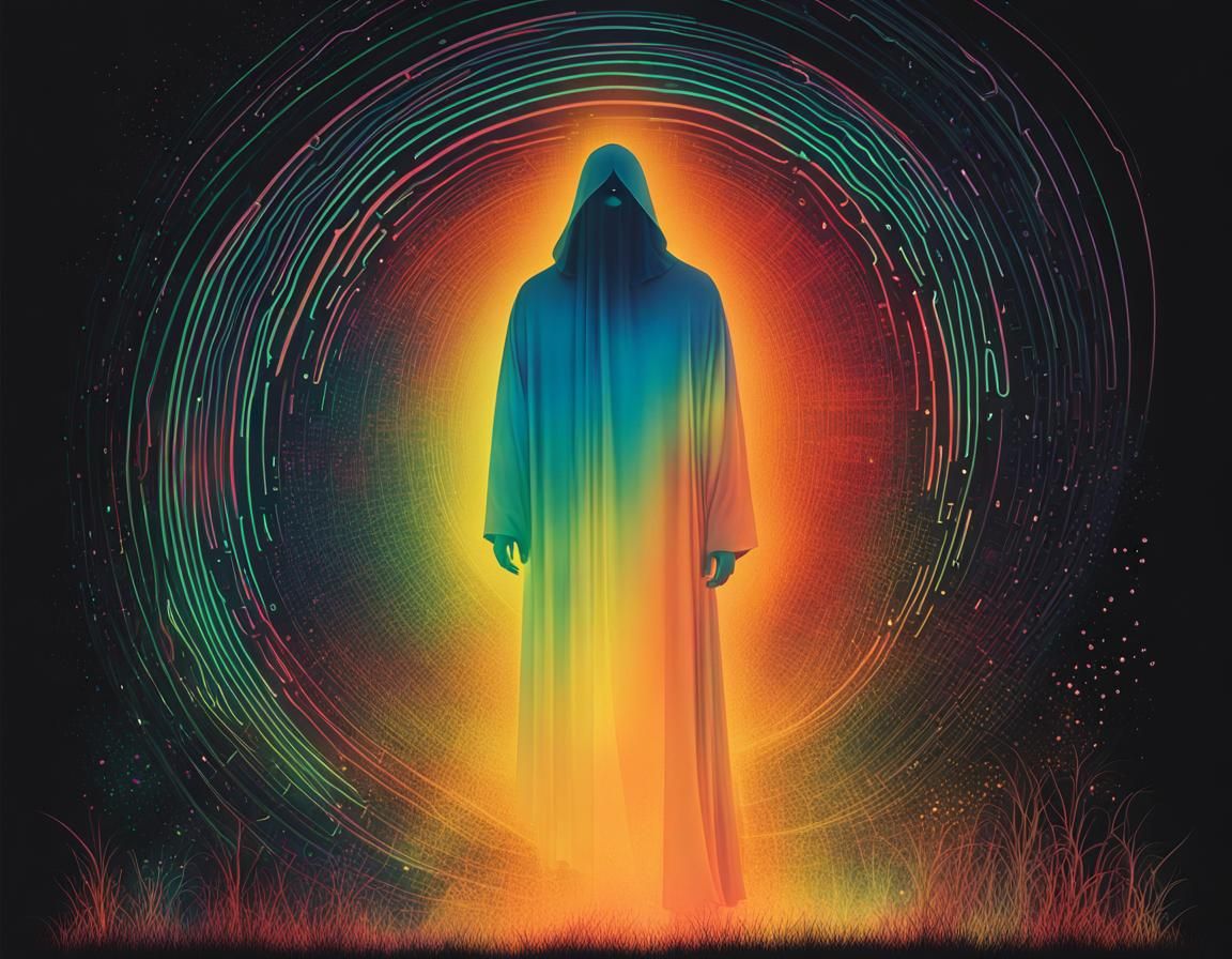 Ethereal Ghostly Figure in Glowing Ink Poster