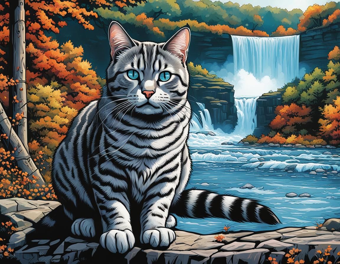 Grey tabby cat loving the Fall colours in Ontario Canada