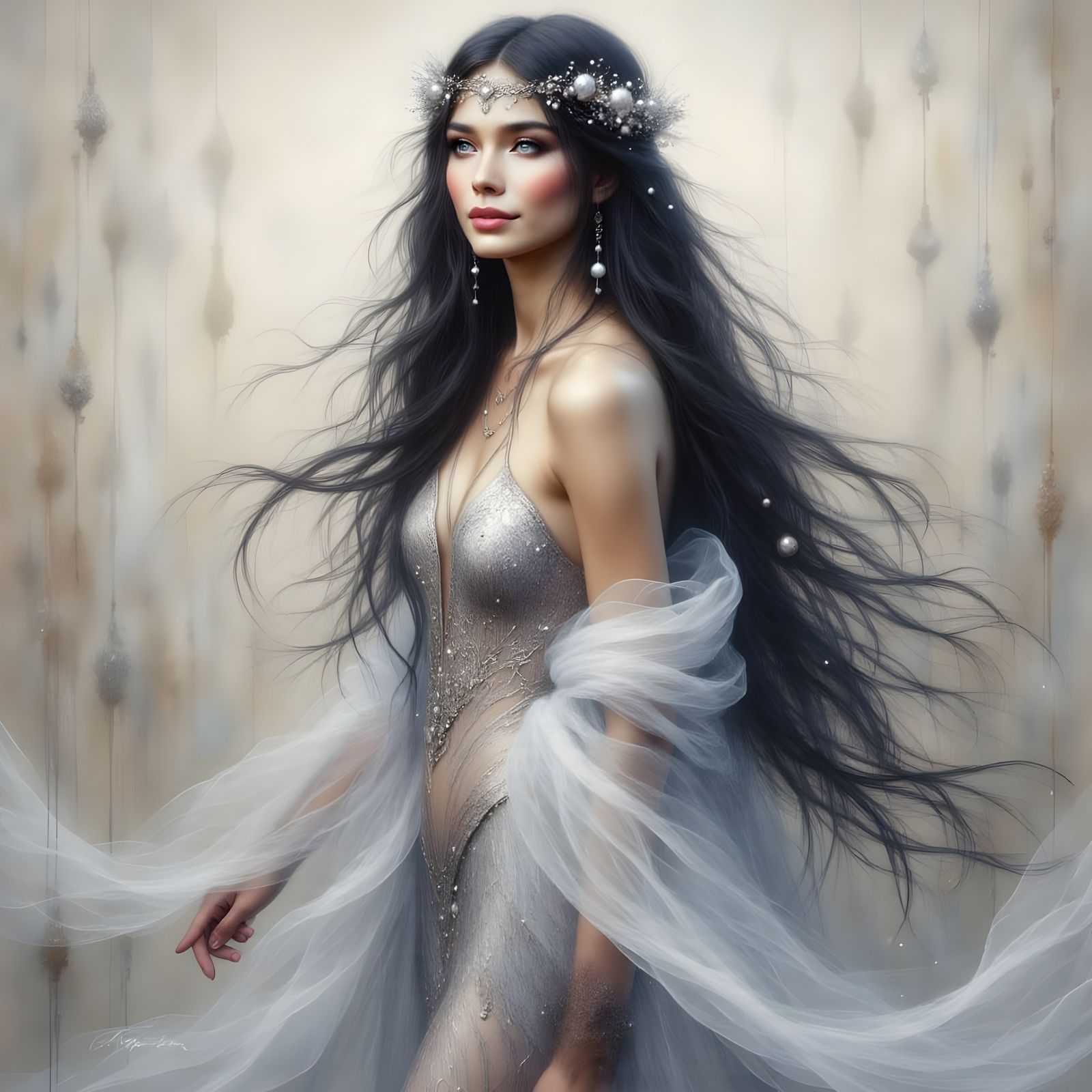 Norse Goddess Portrait in Impasto Style