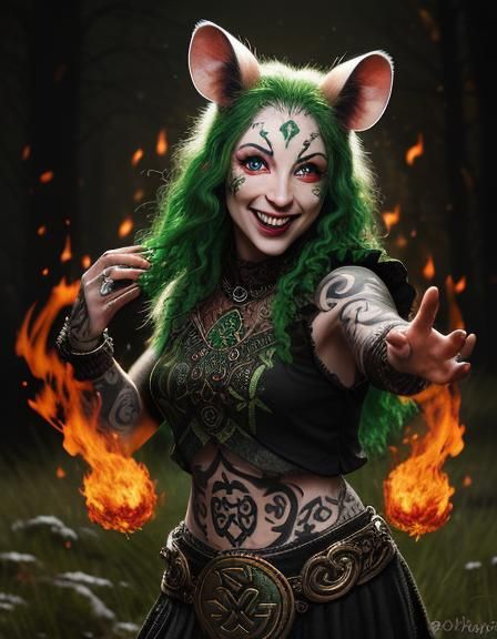 Stunning laughing Celtic lovely opossum entirely covered wit...