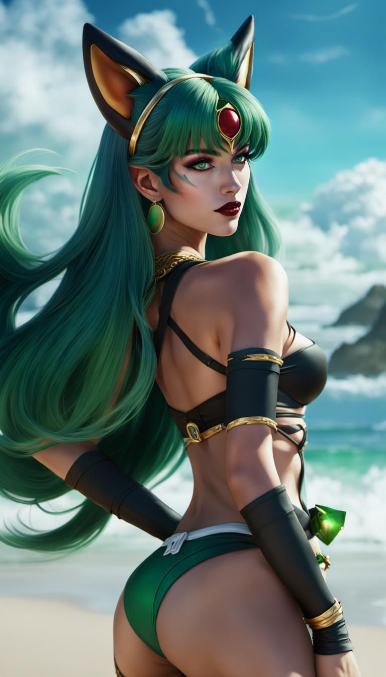 Sailor Pluto Kitsune on the beach wearing a bikini.