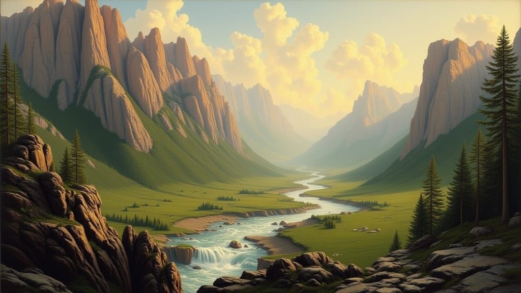 Romanticism Landscape Painting at Golden Hour