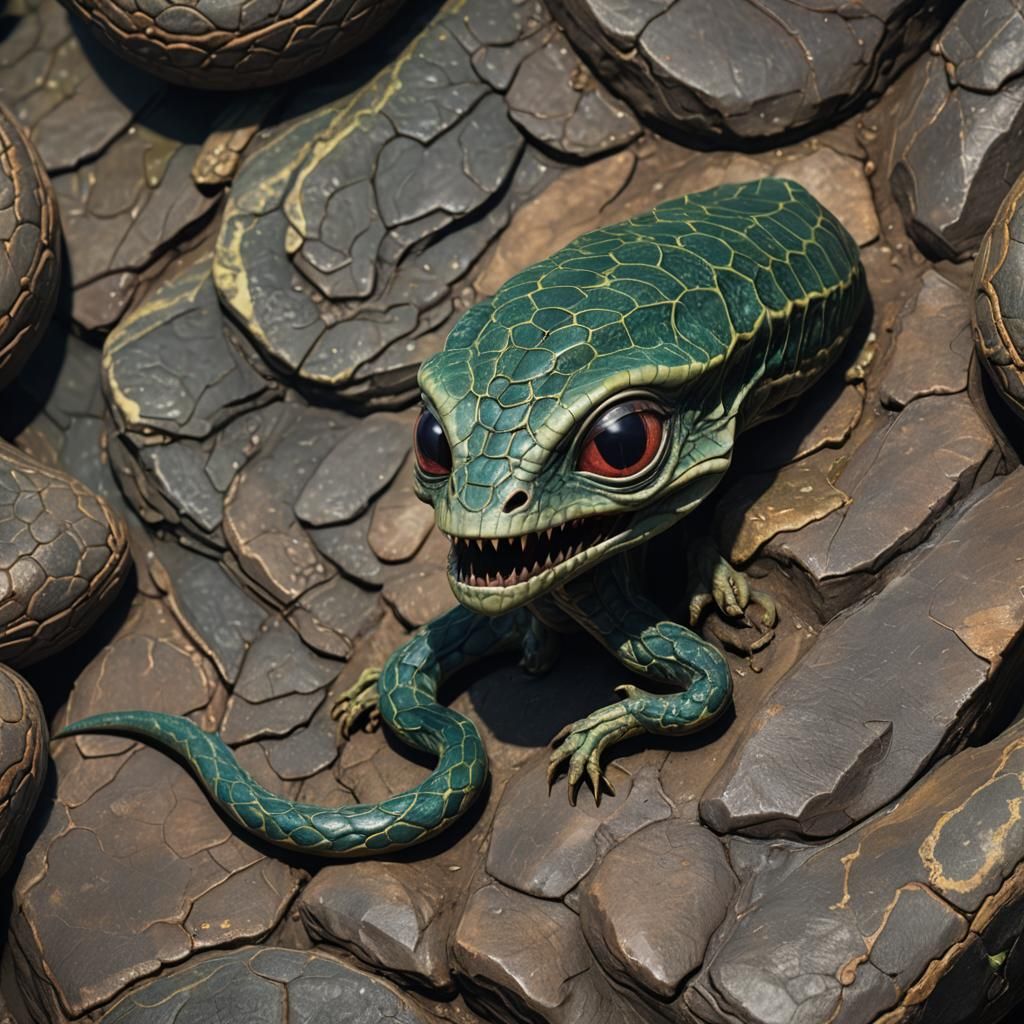 Hyperrealistic Portrait: Scaled, Eyeless Serpentine Alien