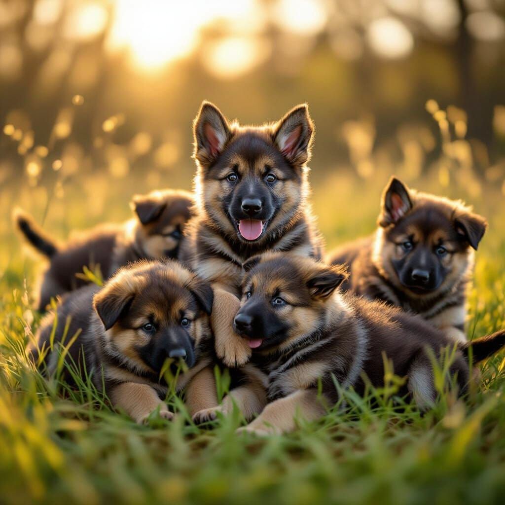 Adorable German Shepherd Puppies Play in Sunny Meadow