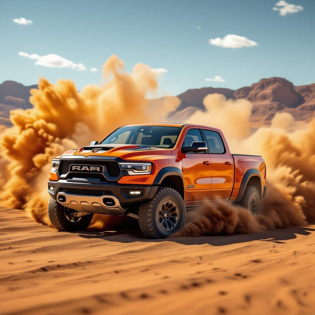 Orange Dodge Ram TRX Speeds Through Desert