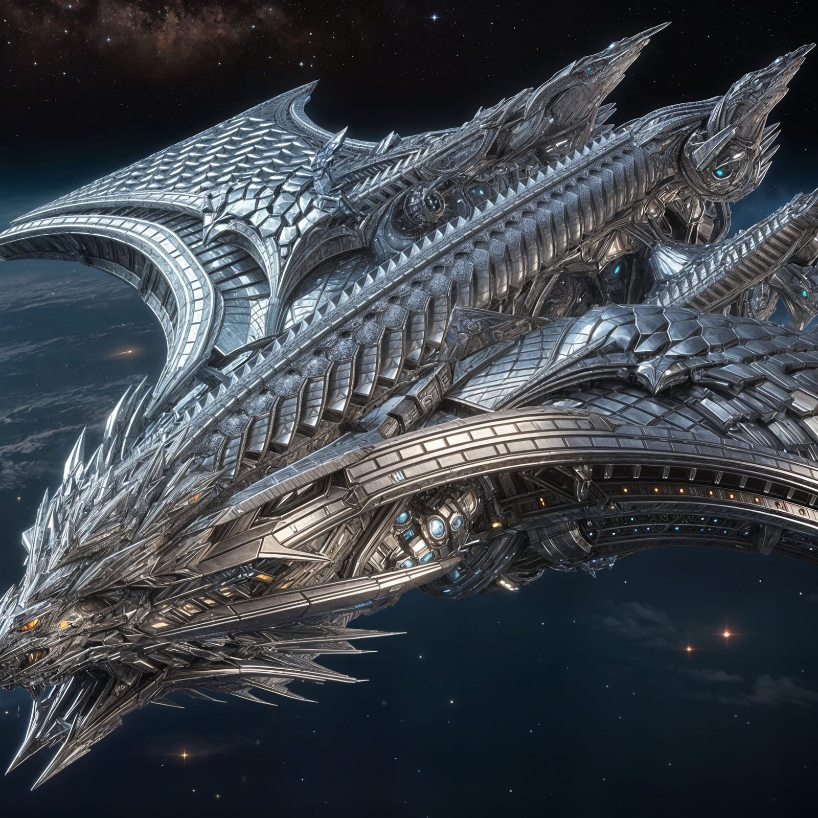 Dragon Spaceship 3D Asset in Futuristic Chrome Style