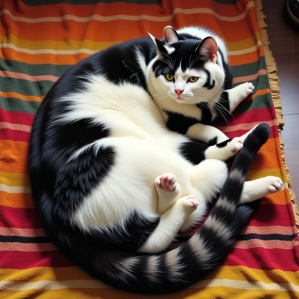Adorable Fat Striped Cat in Colorful Bliss
