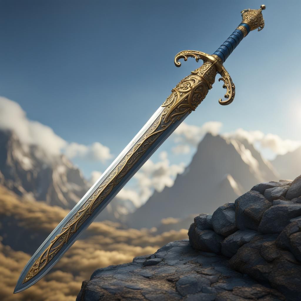 Ornate Medieval Long Sword in Gold and Blue