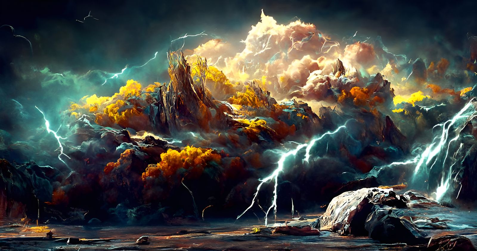 Epic Lightning Storm in Canyon Landscape