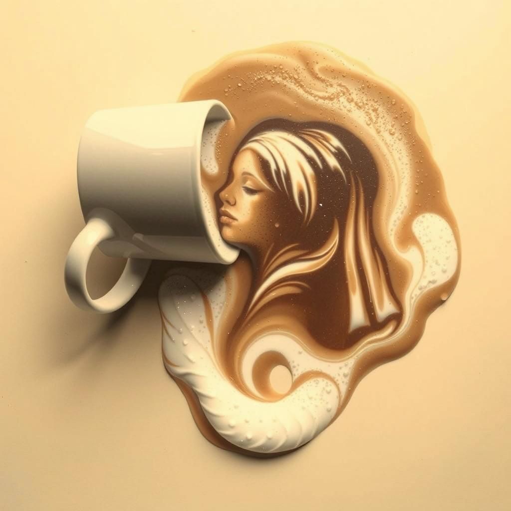 Latte Art Girl with a Pearl Earring in Sepia