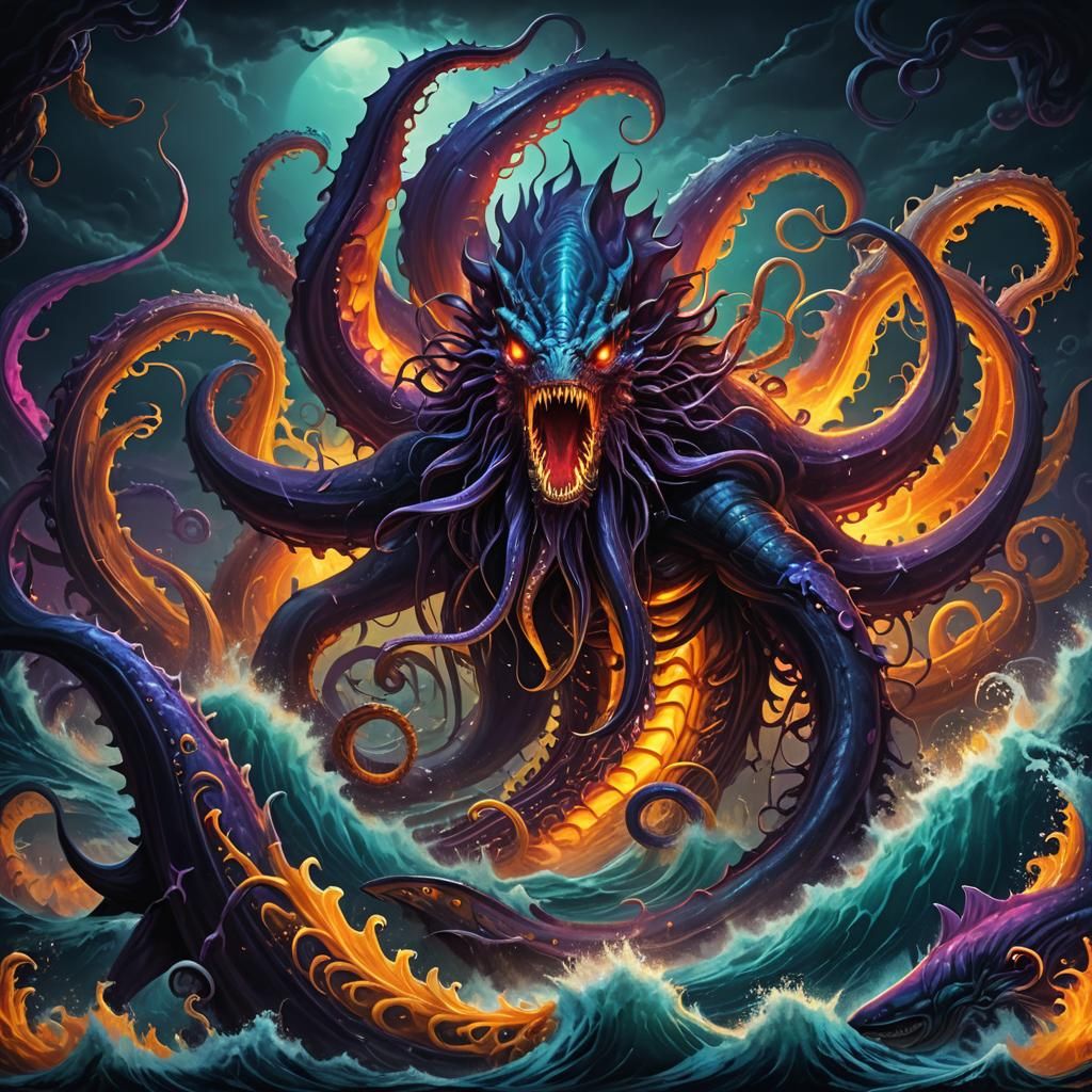 Colossal Kraken Rises with Trapped Shark