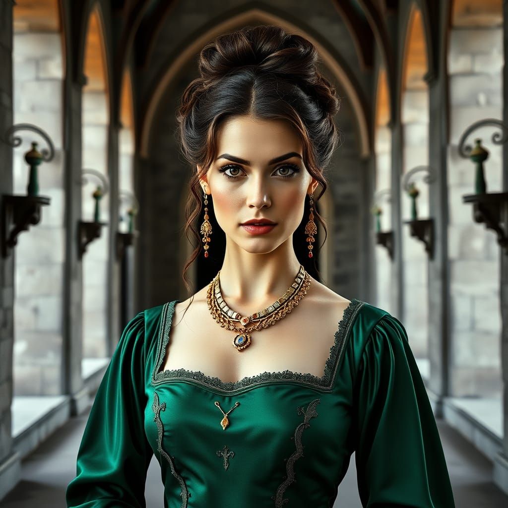 Medieval Woman in Castle, Pop Art Monochrome Photography