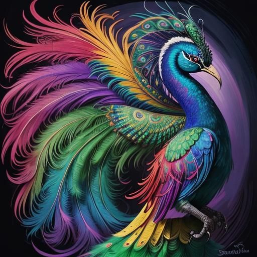 Rainbow Woman with Peacock Hair: Fantasy Art Portrait