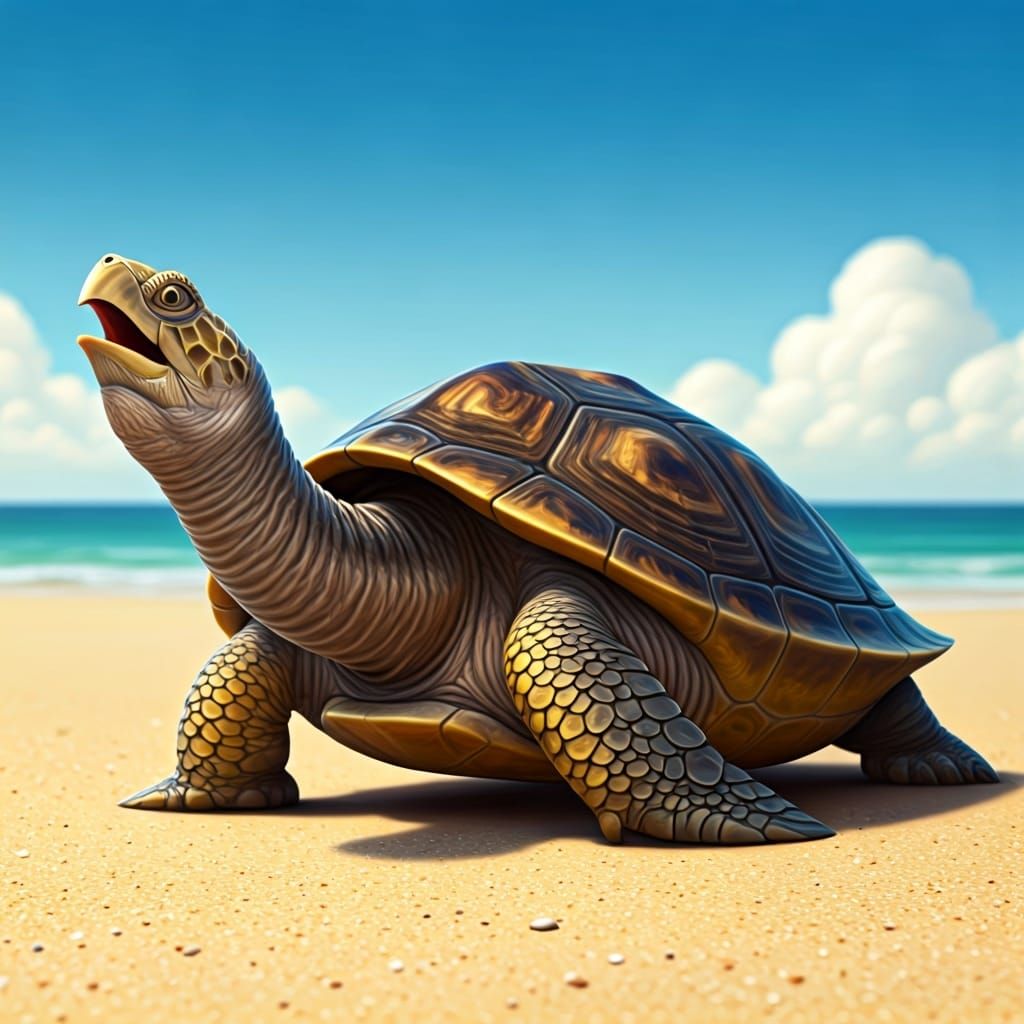 Singing Turtle Performing on a Sunny Beach