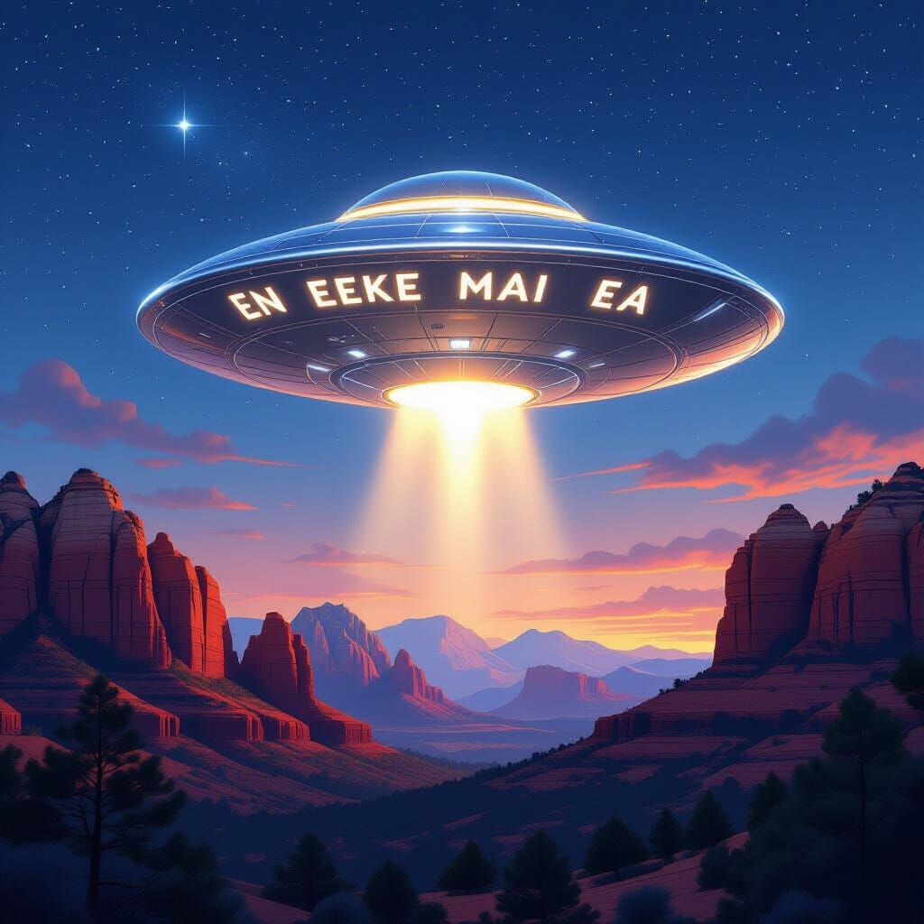 Magnificent silver UFO with intricate "EN EEKE MAI EA" inscr...